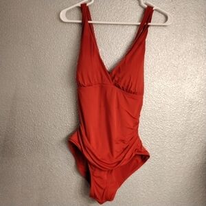JANTZEN Red One Piece Ruched Bathing Suit